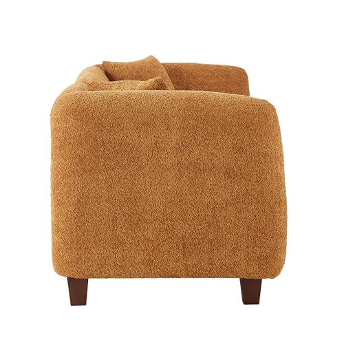 Image of Merax 87 inch Amber Boucle Couch 3 Seater Modern Sofas for Living Room | with 2 Pillows, Foam Filled Cushions, Solid Wood Legs, Upholstered Backrest and Armrest, Bear 900lbs, 87 inchW x 29.5 inchD x 26.5 inchH