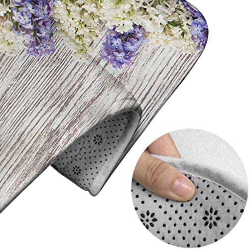 Badezimmerteppich-Set, 3-teilig, rustikaler lila Blumenstrauß-Druck, waschbare Badteppiche, rutschfest, mit Rückenpolster, Konturteppich und Toilettendeckelbezug – Bild 5
