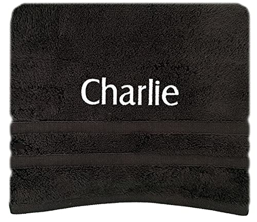 Gaveno Personalised Bath Hand Towels Sizes Embroidered Name (Black, Bath Sheet)