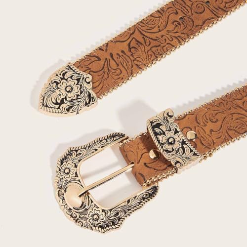 Yalice Brown Western Belt for Women Cowboys Cowgirls Belts Vintage Country Leather Belt with Buckle3
