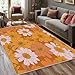 Retro 70s Rugs for Living Room, 3x5 Orange Daisy Floral Hippie Flower Area Rug, Retro 70s Decor for Home Bedroom, Non Slip Washable Soft Indoor Carpet R4-353