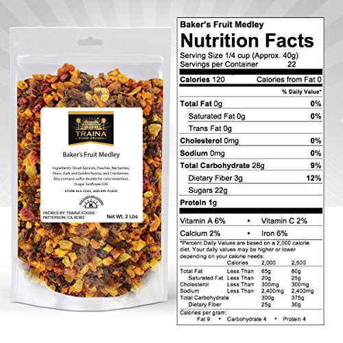 Traina Home Grown Sun Dried Baker’s Fruit Medley - Diced Peaches, Cranberries, Apricots, Pears, Nectarines, and Raisins - Non GMO, Gluten Free, Packed in Resealable Pouch (2 lbs) Traina Home Grown Sun Dried Baker’s Fruit Medley - Diced Peaches, Cranberries, Apricots, Pears, Nectarines, and Raisins - Non GMO, Gluten Free, Packed in Resealable Pouch (2 lbs)