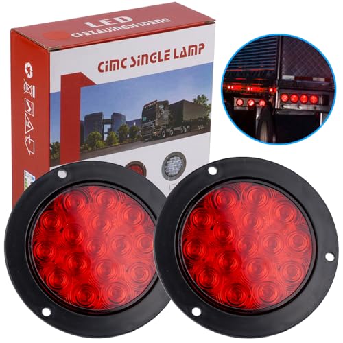 LIGBT 4 Inch Red Led Round Trailer Tail Lights 4 led Trailer Stop Brake Turn Tail Lights 16 LED Waterproof led Trailer Lights for Boat Truck RV
