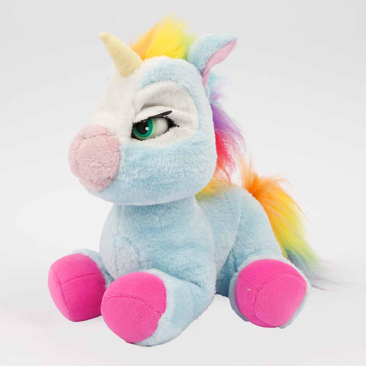 Giochi Preziosi Emotion Pets, Shiny Pluszowy jednorożec, zabawki dla dzieci 3 lata +, interaktywna pluszowa zabawka ze szczotką i 2 kolorowe spinki, kolor niebieski i grzywa i tęczowy ogon