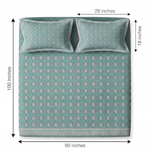 Image of BSB HOME 240 TC Cotton Double Bedsheet with 2 Pillow Covers, Soft & Breathable Bed Sheet for Double Bed, Fade & Wrinkle Resistant, Floral Print, 90 x 100 Inches (228 x 254 cm) - Seafoam Green