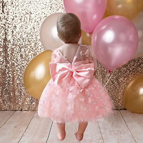 Klfflgid Baby Girl Butterfly Bowknot Dress Toddler Infant Long Sleeve Tutu Gown Flower Girl Wedding Formal Birthday Party Princess Fairy Dresses thumb #5
