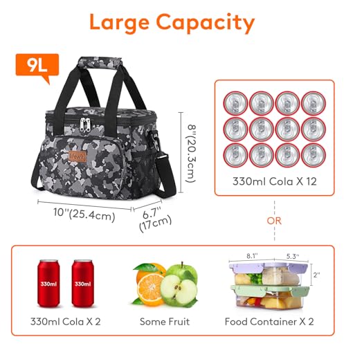 Image of Lifewit Medium Lunch Bag, Insulated Lunch Box, Soft Cooler Cooling Tote for Adult Men Women, Black Camo 12-Can (9L)
