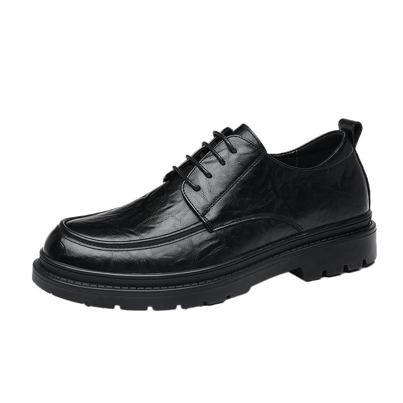 Mens Thick Sole Handgrain Leather Business Oxford Dress Shoes Loafers Wedding Derby Breathable Comfort Non Slip Work Formal 8.5 Black