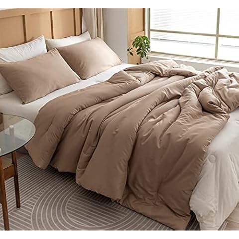 ROSGONIA Taupe Bettdecken-Set Full - 3-teilig Farmhouse Full Comforter Set für Damen und Herren Cover
