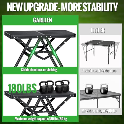 GARLLEN Mesa de Picnic Plegable de Aluminio 23.62"L x 15.75"W, 3 Alturas Ajustables, Max 28" miniatura 3