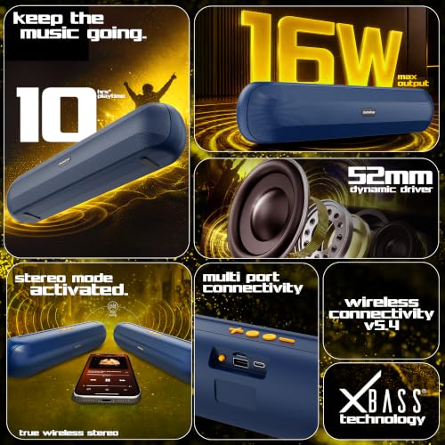Image of Dubstep Pop1600 Wireless Bluetooth Speaker, 16W with 52mm Driver, Bluetooth 5.4, TWS Pairing, USB /TF Card, Type-C Charging, 10 Hours Playtime, Portable (Blue)