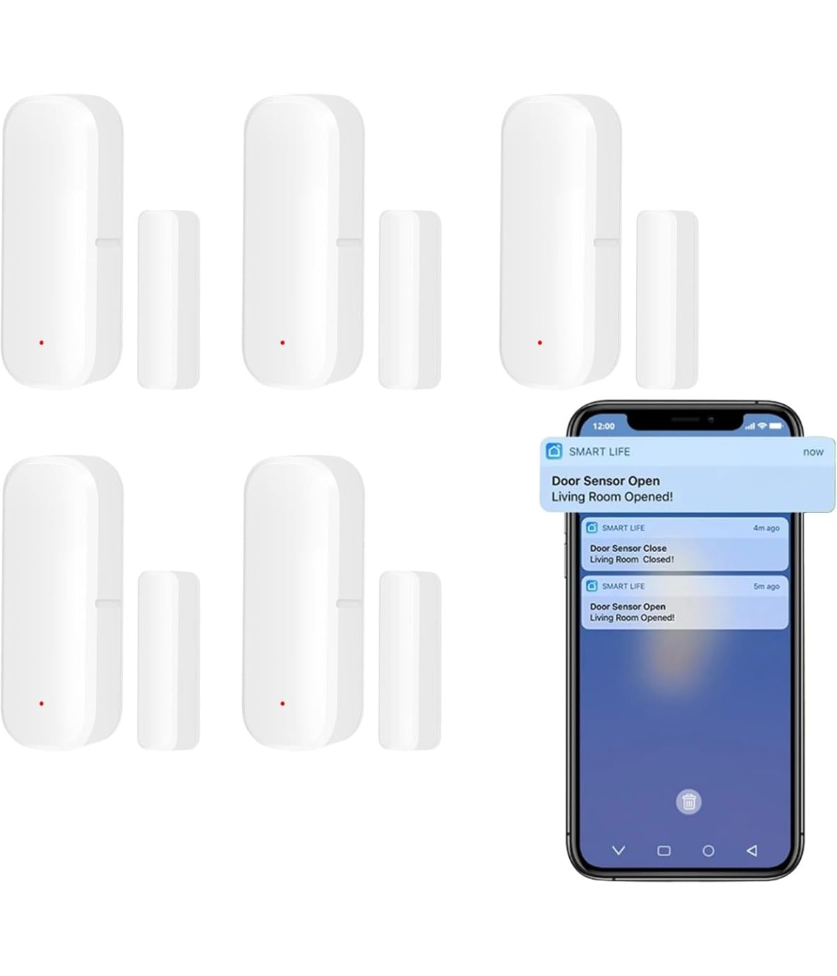 Sensor de puerta inteligente, sensor de ventana de puerta con 5 Zigbee, sensor de puerta inteligente WiFi, sensor de puerta y ventana, puede acceder y monitorear de forma remota, para la seguridad del