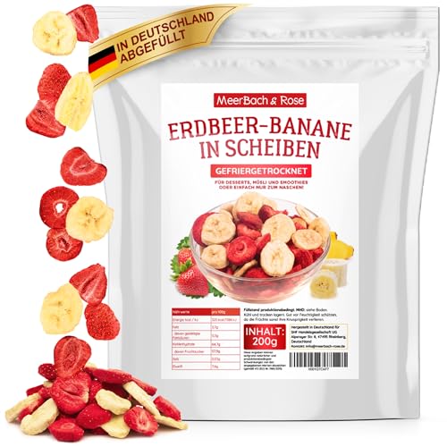 Erdbeer-Bananen Mix 200g gefriergetrocknete Erdbeeren und gefriergetrocknete Bananen als leckerer Snack in einem Beutel