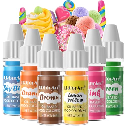 Image of Oil Based Food Coloring for Chocolate - 6 Colors Upgraded Food Coloring for Cake Decorating, ERCorArt Edible Oil Food Dye for Candy Melts, Candy Melts, Fondant, Icing Frosting, Baking, Cookie - .25 Fl.Oz