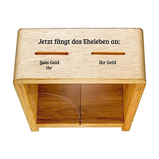 Casa Vivente Ehe-Spardose mit Gravur – Sparbüchse aus hellem Holz – Verpackung für Geldgeschenke zur Hochzeit – Hochzeitsgeschenke für Brautpaar