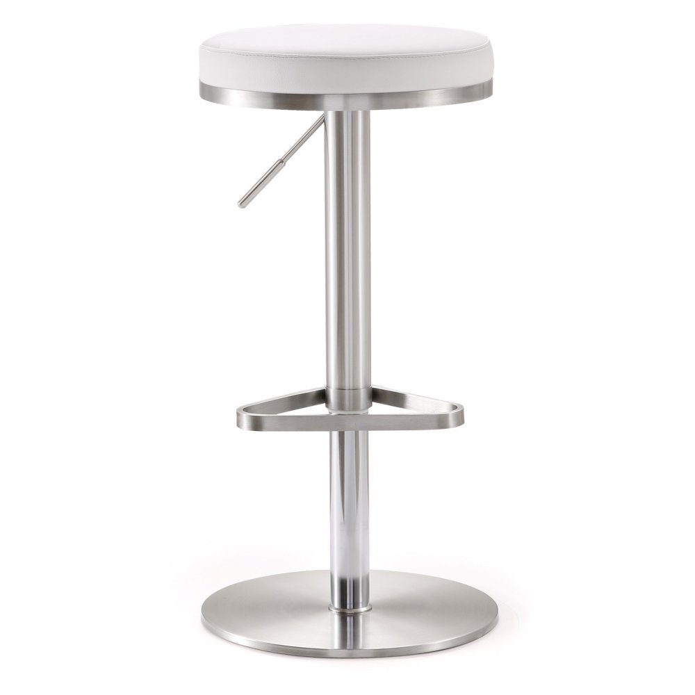 TOV Furniture The Fano Collection Adjustable Height Backless Swivel Stainless Steel Metal Industrial Bar Stool, White