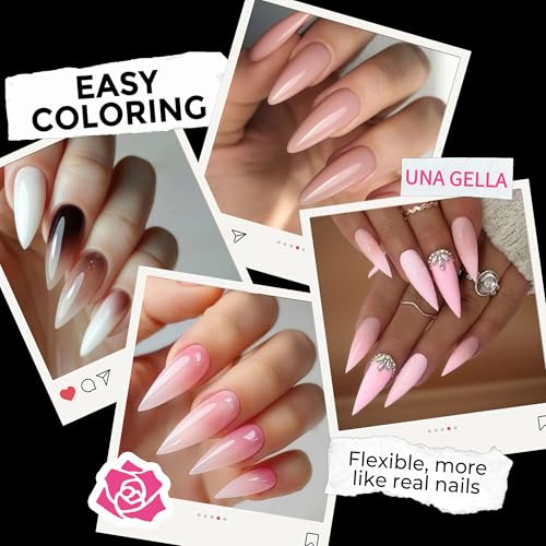 Image of UNA GELLA Long Stiletto Gel Nail Tips: 216pcs Halloween Stiletto Almond Fake Nails Pre-shape Long Almond Press Ons for Full Cover Acrylic French False Nails For Nail Extension DIY Salon 12 Sizes