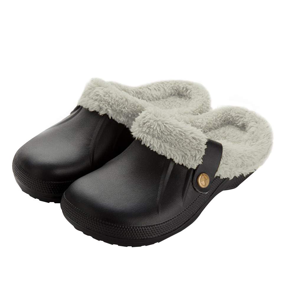 ZAPZEALLined Clogs House Fur Slippers Garden Indoor Outdoor with Men Winter Warm Waterproof Slip Non Shoes Size US