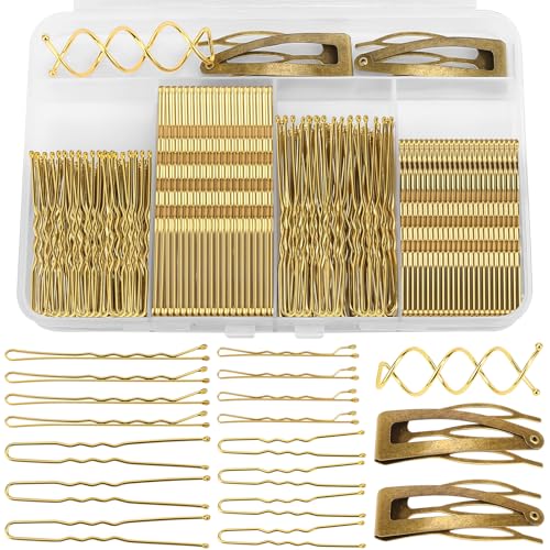 Flareann Gold Bobby Pins Set with U Shape Pins Spiral Pin & Snap Clips