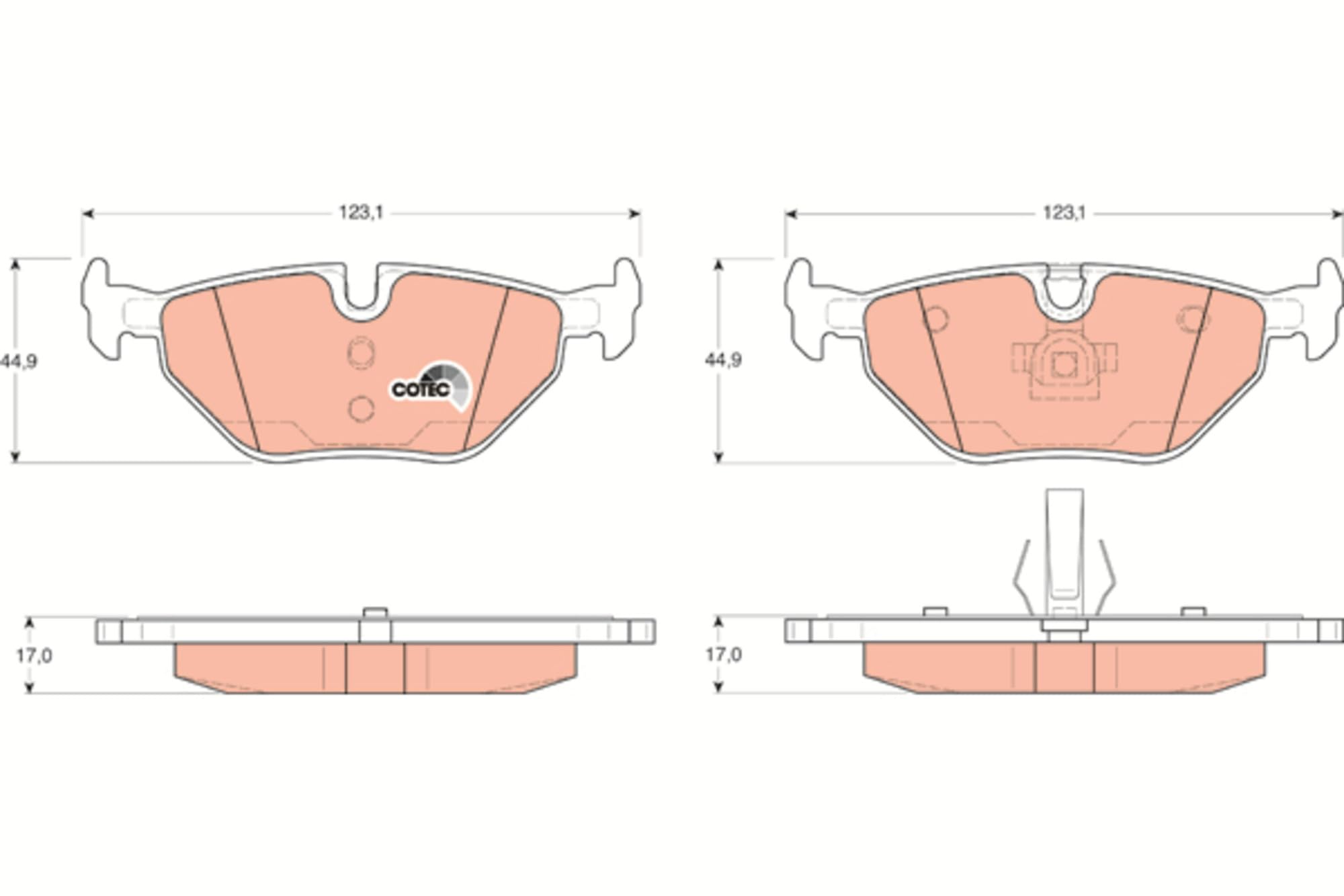 TRW GDB1344 Pastiglie Freno Set di 4 para BMW 3 (E46) 1997-2005 Assale Posteriore e Altri Veicoli