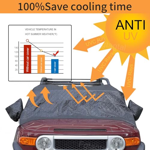 Image of Windshield Snow Cover Fit for Toyota FJ Cruiser 2007-2021, Front Windshield Cover for Ice and Snow, Auto Extra Thick Windshield Ice Cover Protects Windshield from Rain, Sun, Frost (Black)