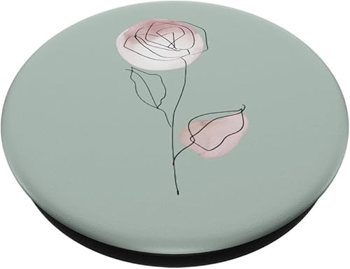 Miniatura 2 de Minimalistic Line Art Sage Green Pastel Boho Roses Flower PopSockets Swappable PopGrip