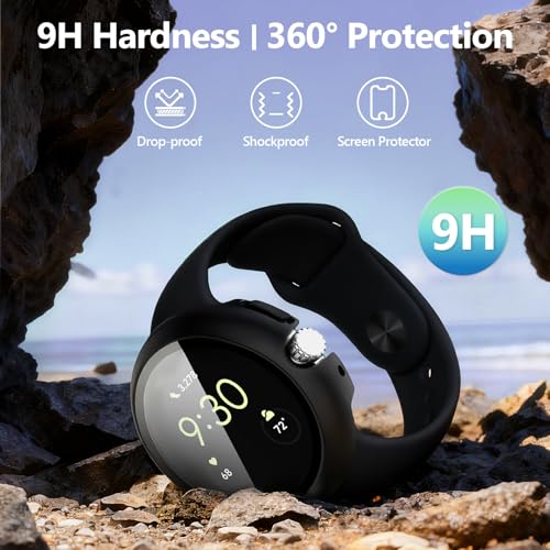 Image of 2Pack Watch Cases Compatible with 41mm Google Pixel Watch 4, Charge with Case On, HD Tempered Glass Screen Protector, Touch-Sensitive, Shockproof, Black + Clear