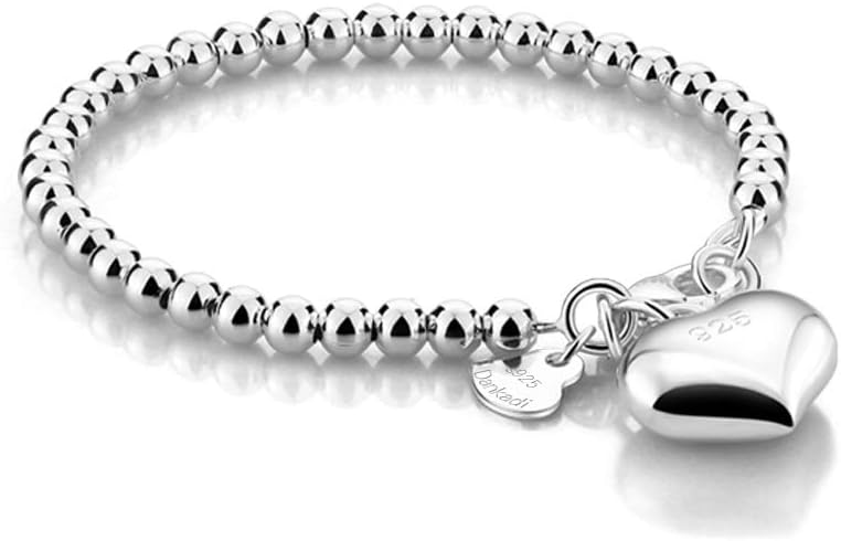 Dankadi New Women's 925 Sterling Silver Bracelet Minimalist 4-6MM Round Bead Chain Solid Silver Bracelet Charm Jewelry Lobster Claw Clasp