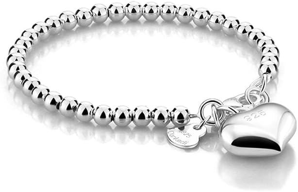 Dankadi New Womens 925 Sterling Silver Bracelet Minimalist 4-6MM Round Bead Chain Solid Silver Bracelet Charm Jewelry Lobster Claw Clasp