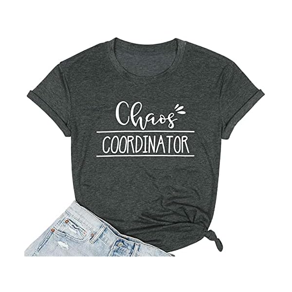 Chaos-Coordinator-Shirts-Women-Funny-Graphic-Mom-Life-T-Shirts-with-Sayings-Short-Sleeve-Tee-Tops Chaos Coordinator Shirts Women Funny Graphic Mom Life T Shirts with Sayings Short Sleeve Tee Tops Dark Gray
