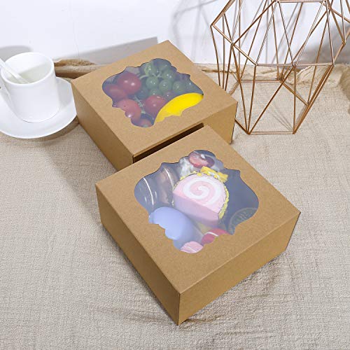 [35PCS] 6"X6"X2.5" Brown Bakery Boxes with PVC Window, Easy to Assemble, Ohwekit Cookie Box for Cupcakes, Candy, Strawberries, Dessert, Pastry, Pie, Cheesecake - Thumbnail 5