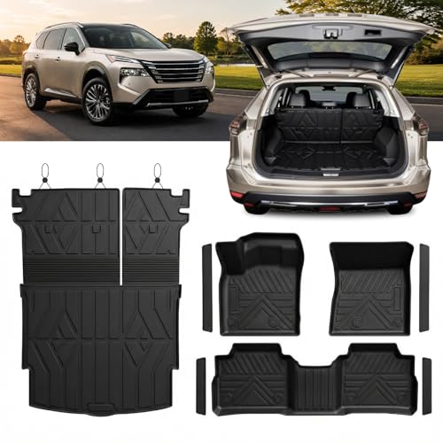 SSESS TPE Floor Mats Set for Nissan Rogue 2026 2025 2024 2023 2022 2021 All Weather TPE Custom Fit Floor Liners & Cargo Liner & Backrest Mats (Not for Sport)