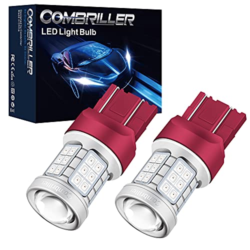 Combriller 7440 Led Bulb Red Super Bright, T20 7441 7444 7443 Led Bulb with Projector Replacement for Led Reverse Lights Turn Signal Bulb Brake Light Bulb Tail Light Bulb Parking Light Bulb, Pack of 2