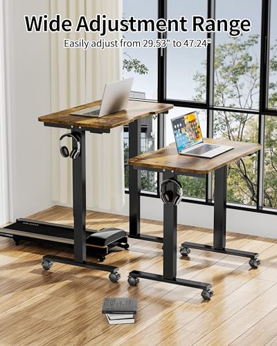 Image of Okin Electric Standing Desk 31.5x19.7 Inches Small Computer Desk-Whole Piece Stand up Desk with Wheels Gaming Rolling Home Office Desks, Rustic Brown
