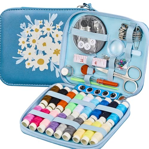 Kit de costura de 87 piezas, kit de costura de impresión floral, suministros de costura profesionales para adultos, juego de agujas de coser con cremallera, suministros de costura de viaje para