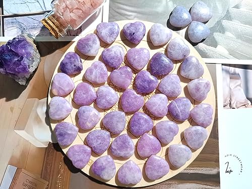 Image of QINJIEJIE 20PCS Lepidolite Heart Stones Crystals Bulk Love Shaped Worry Stone Heart Rock Pocket Polished Palm Gems Crystal Reiki Balancing Wholesale Carved Stone Decor Gift