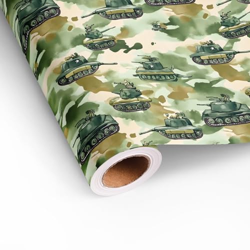 Altarho Camo Wrapping Paper Roll - Military Tank Gift Wrap Design for Birthday Army-Themed Party Veterans Day Holiday Total 28.5 sq.ft