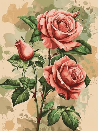 40x50cm 絵画制作キット フレーム付き 数字で描く油絵セット 初心者でも簡単 DIY アクリル絵の具 番号塗り絵 完成品はインテリアアートとして家庭やオフィスの壁飾りに、薔薇