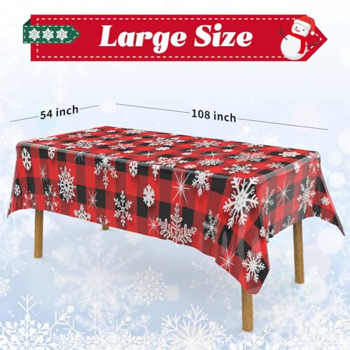 Image of Labeol 3 Pack Christmas Tablecloth, 54 x 108 inch Snowflake Tablecloth for Table Decorations, Disposable Plastic Waterproof Rectangle Table Cover for Christmas Decorations Party Supplies