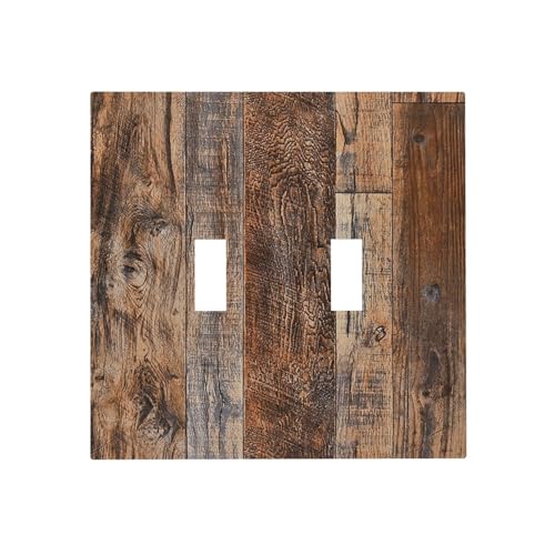 Rustic Brown Wood Grain Wall Plate Light Switch Cover Decorative 2 Gang Double Toggle Switchplate Electrical Faceplate for Bathroom Kitchen Bedroom 4.9 X 5 IN