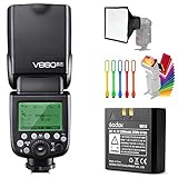 Godox V860II-F TTL GN60 2.4G High-Speed Sync 1/8000s Li-ion Battery Camera Flash Speedlite Light Compatible for Fujifilm Camera+15x17cm Softbox & Filter +USB LED