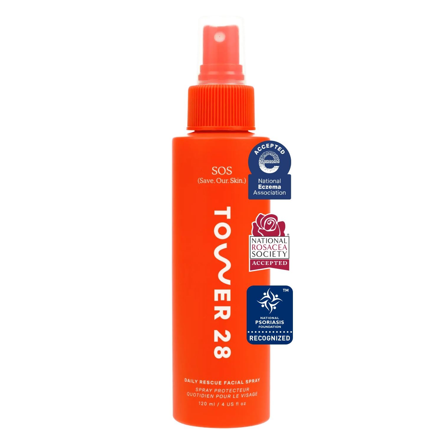 Tower 28 SOS Daily Rescue Facial Spray - Hypochlorous Acid Spray to Help Visibly Calm + Soothe Sensitive Skin - Purifying Face Toner - Everyday Skin Care Essential (4 oz)