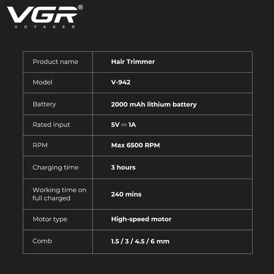 VGR V-942 Trimmer specifications table
