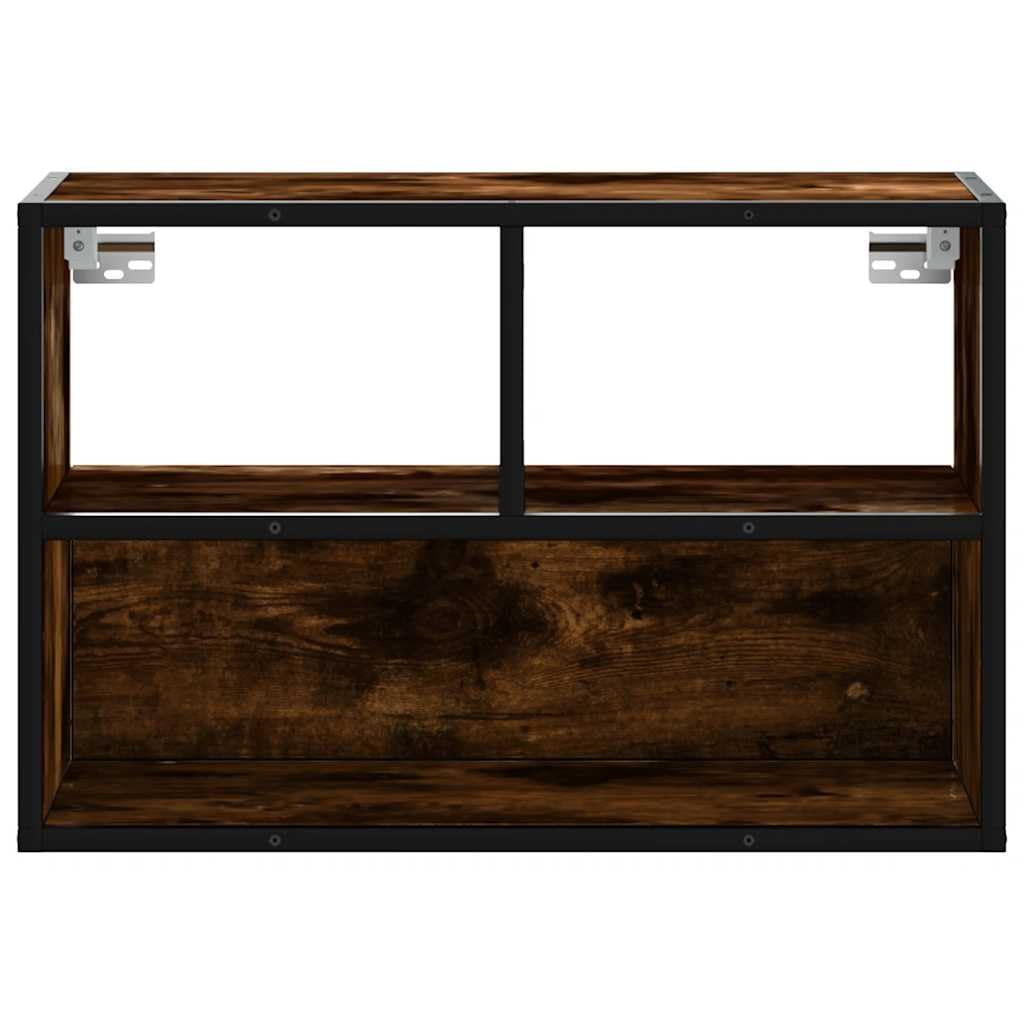 Mobile TV sospeso, effetto rovere affumicato, 60 x 31 x 39,5 cm, credenza sospesa in legno e metallo, mobile TV moderno per soggiorno, design industriale