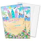 Beach Birthday Party Invitations for Boys or Girls, Surf Theme Birthday Parties Supplies Decorations, Hawaiian Summer Theme Fill-in Invites, 4' x 6' Double-sided Cards(20 Invitations and