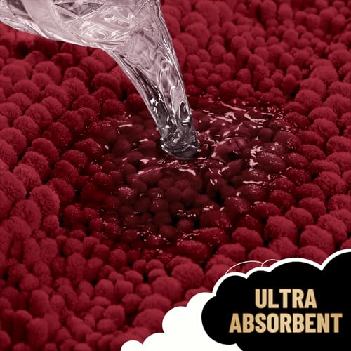 Image of OLANLY Thick Bathroom Rugs 30x20, Extra Soft Absorbent Chenille Striped Bath Rugs, Rubber Backing, Machine Wash Dry, Bath Mats for Bathroom Floor, Tub and Shower, Home Decor Accessories, Red