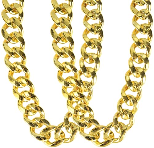 PinCute 2 Pack Big Chunky Gold Chain for Men: Fake Plastic Gold Chain Necklace, 80s 90s Punk Style Hip Hop Chain Necklace for Costume Jewelry Rapper