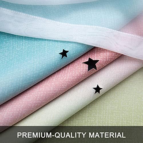 Irishom Star Curtains Stars Blackout Curtains Features a Gradient Stripe Tulle Overlay for Kids Girls Bedroom Living Room Colorful Double Layer Star Window Curtains, 1 Panel