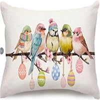 Vista 13 de RABUSOFA Fundas de almohada de Navidad de 20 x 20 pulgadas, decoración de invierno de pájaros, fundas de almohada de Navidad, decoración de pájaros