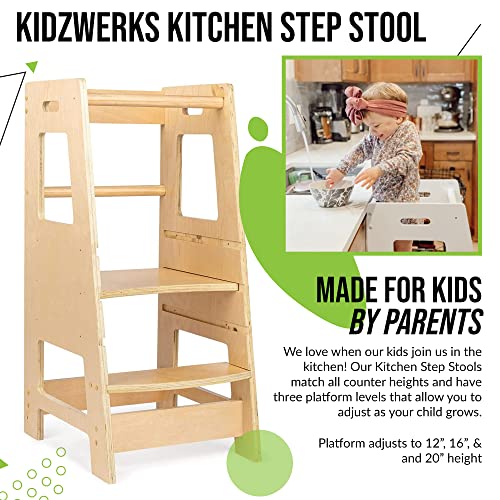 Kidzwerks Child Standing Tower Kids Kitchen Step Stool Toddler Wood Stepping Stool, Children's Counter Height Learning Stools, Adjustable Platform, Gray #TOP2